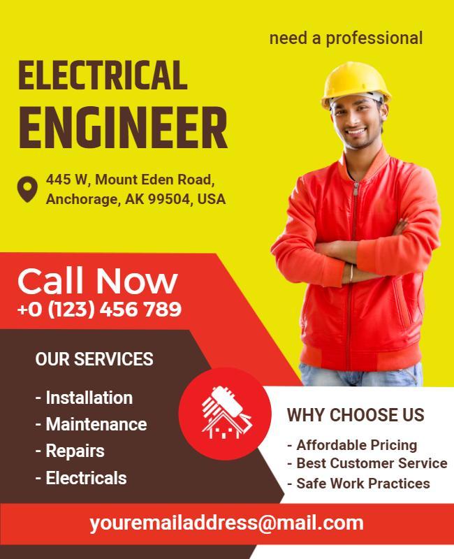 Bright Yellow Electrical Services Call Now Professional Poster Template