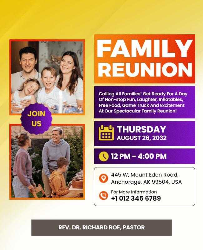 Bright Yellow Family Reunion Celebration Poster Template