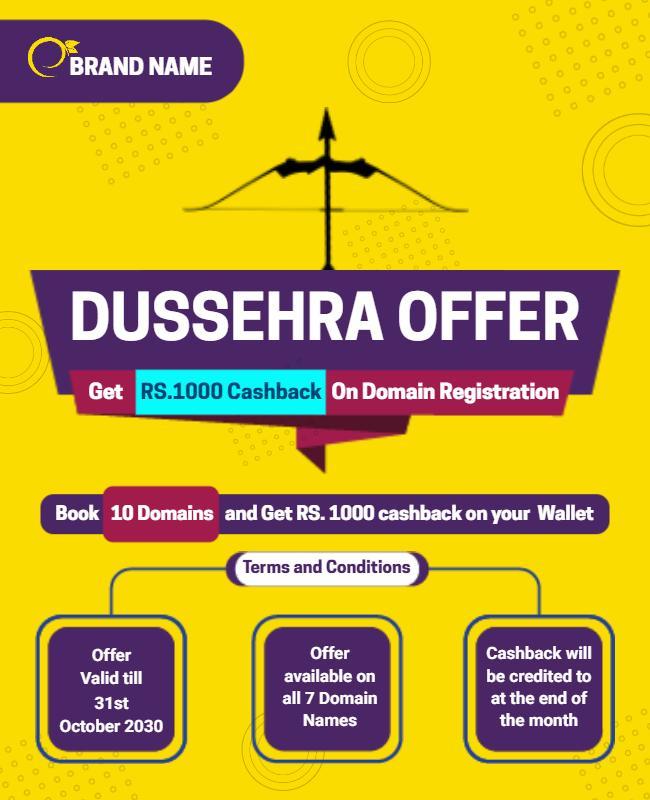 Bright Yellow Festive Dussehra Offer Domain Registration Poster Template