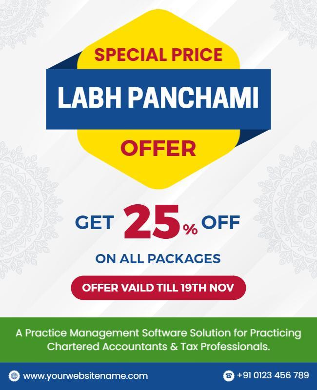 Bright Yellow Festive Labh Panchami Discount Offer Poster Template