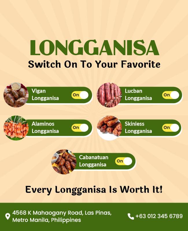Bright Yellow Flavorful Longganisa Variety Promotion Poster Template