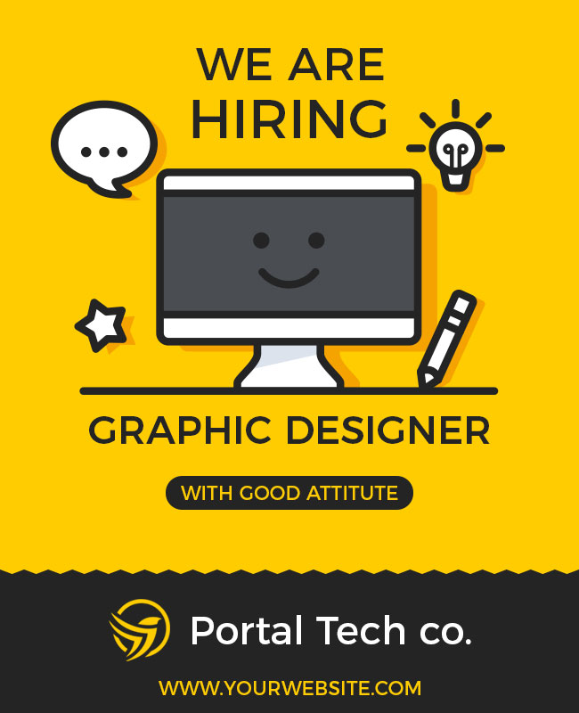 Bright Yellow Graphic Designer Job Hiring Poster Template