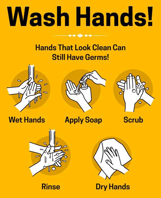 Bright Yellow Handwashing Instructions Health Awareness Poster Template