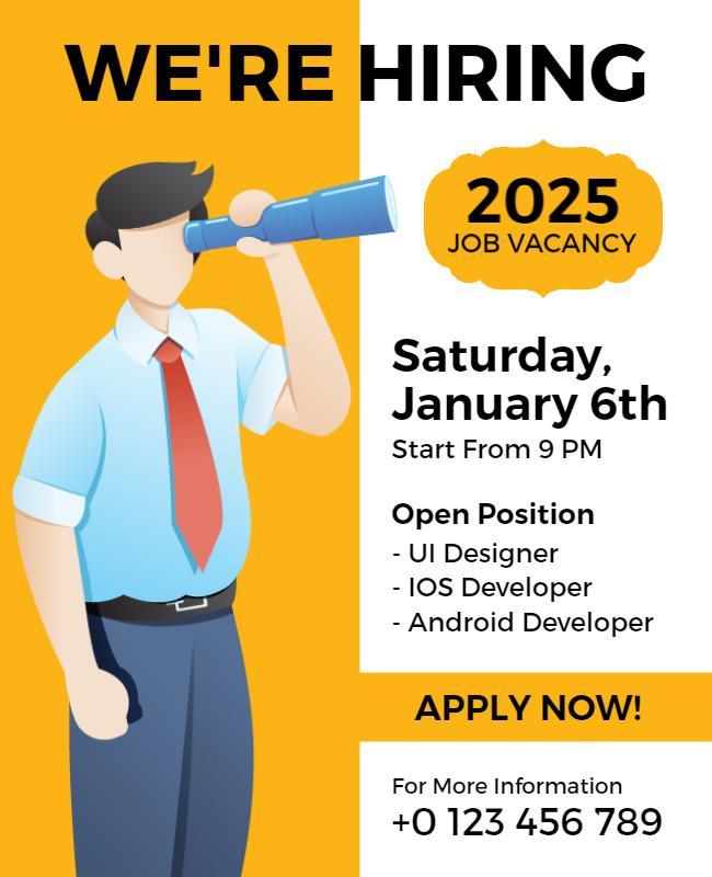 Bright Yellow Hiring Job Vacancy Announcement Poster Template