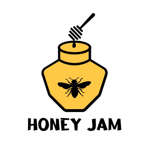 Bright Yellow Honey Jar with Bee Design for Jam Logo Template
