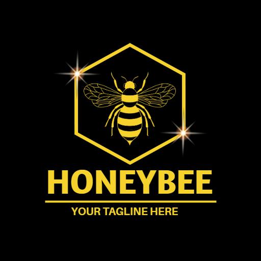 Bright Yellow Honeybee Design with Elegant Hexagonal Logo Template