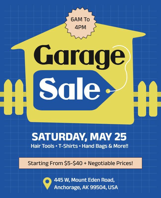 Bright Yellow House-Themed Community Garage Sale Flyer Template