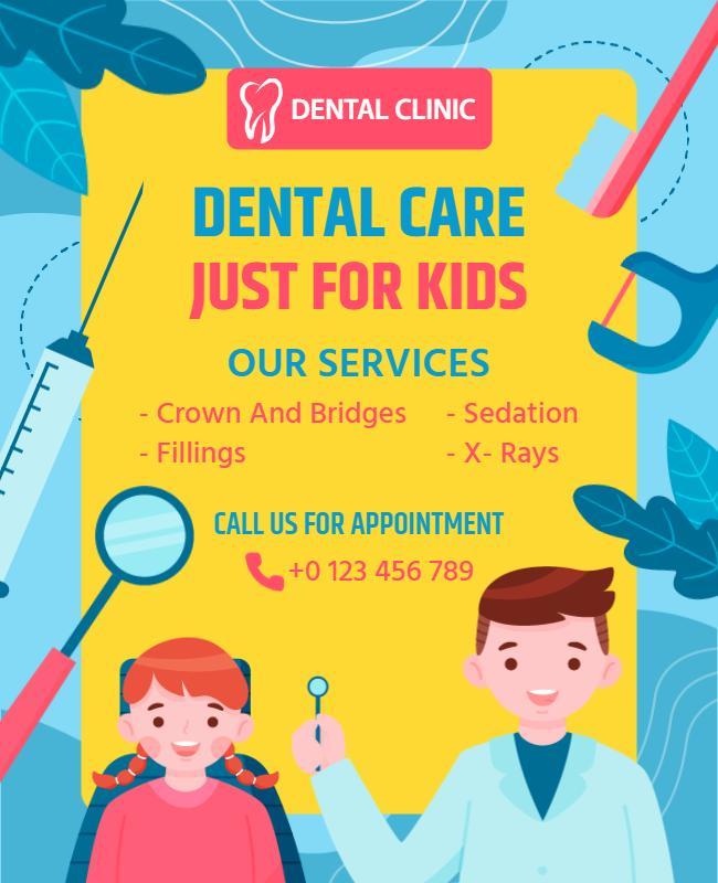 Bright Yellow Kids Dental Care Clinic Services Poster Template