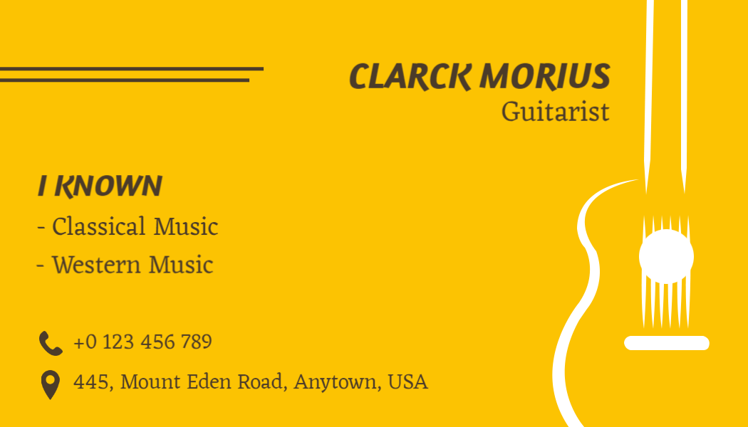 Bright Yellow Laser Cut Guitarist Business Card Template