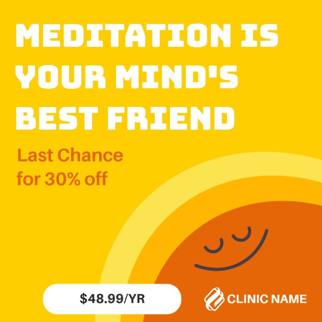Bright Yellow Meditation Subscription Promotion with Discount Ad Template