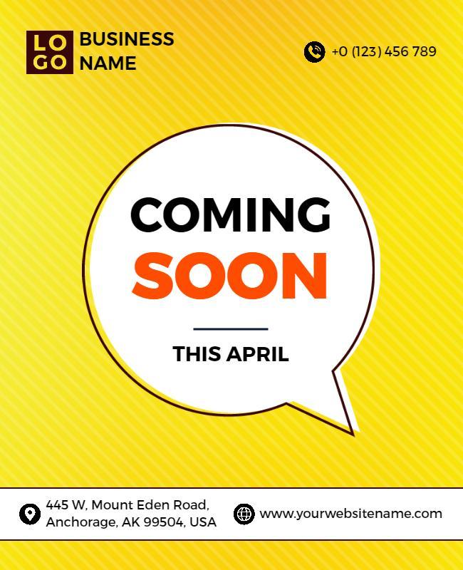 Bright Yellow Minimalist Coming Soon Announcement Poster Template