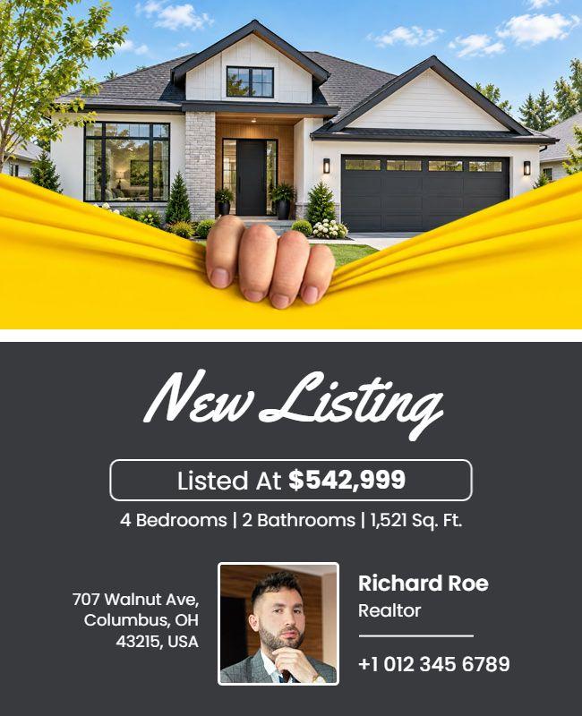 Bright Yellow Modern Home Sale Announcement Flyer Template