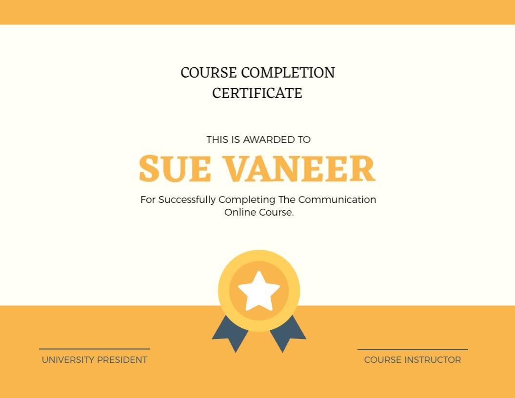 Bright Yellow Modern Online Course Completion Certificate Template