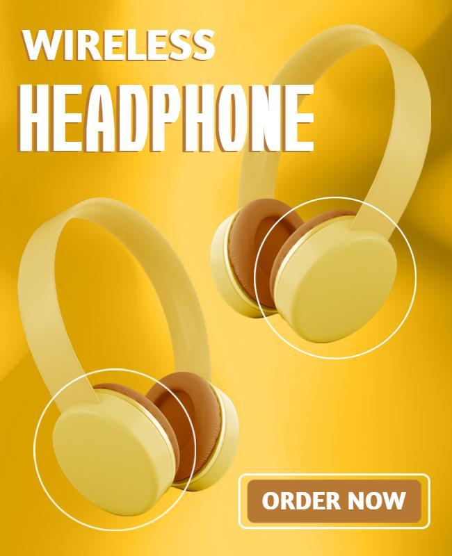 Bright Yellow Modern Wireless Headphone Sale Poster Template
