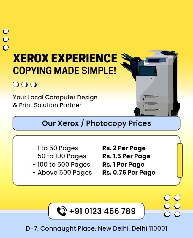 Bright Yellow Modern Xerox Service Pricing Poster Template