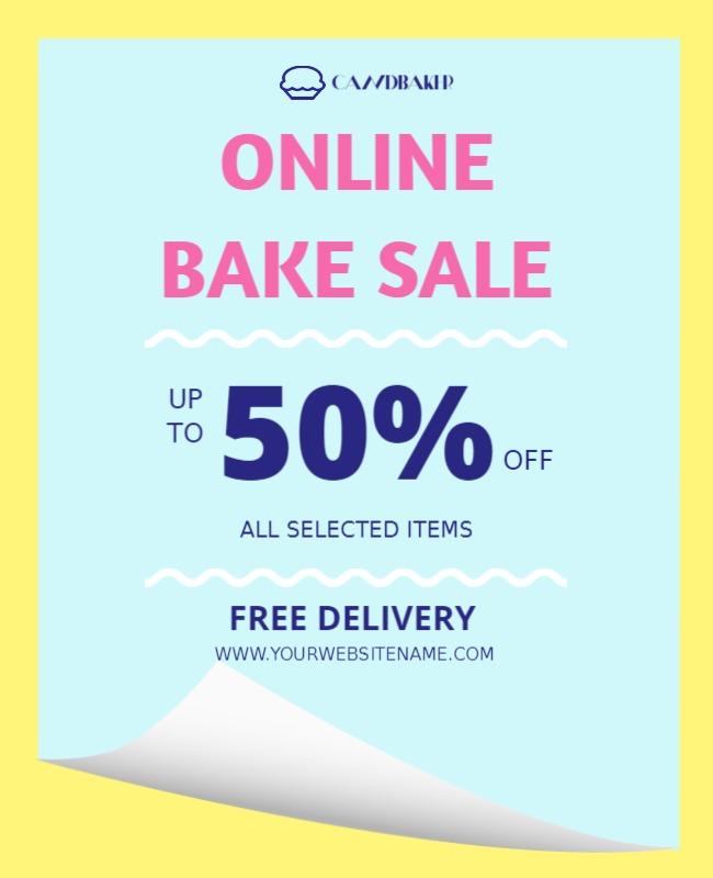 Bright Yellow Online Bake Sale Discount Poster Template