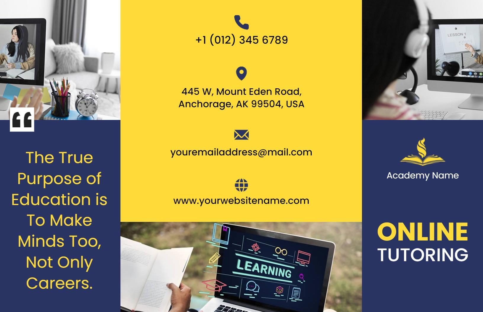 Bright Yellow Online Tutoring Services and Class Schedule Brochure Template
