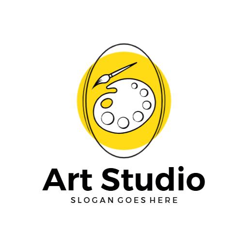 Bright Yellow Palette and Brush Symbolizing Creative Art Logo Template