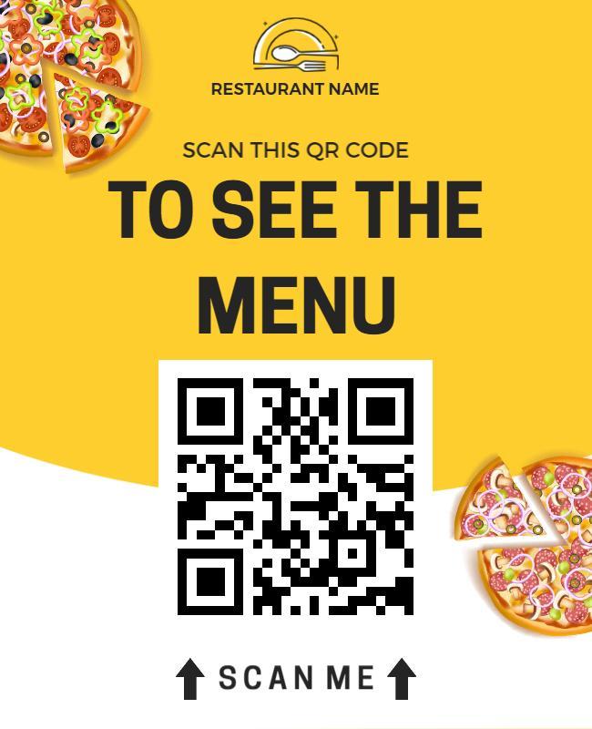 Bright Yellow Pizza Restaurant QR Code Menu Poster Template