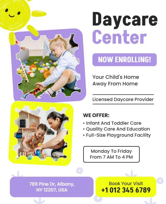 Bright Yellow Playful Daycare Enrollment Announcements Flyer Template