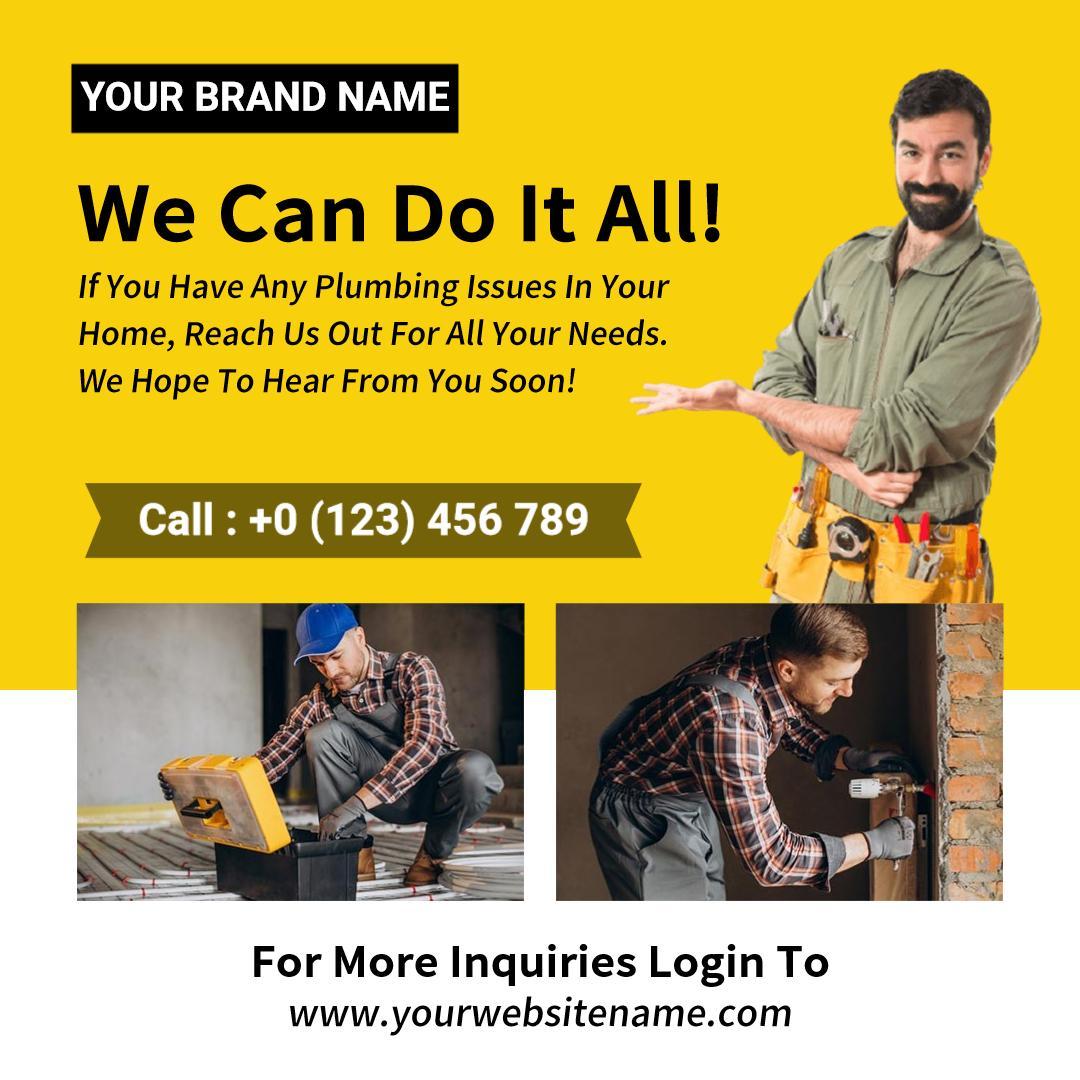 Bright Yellow Plumbing Services Call for Expert Help Ad Template