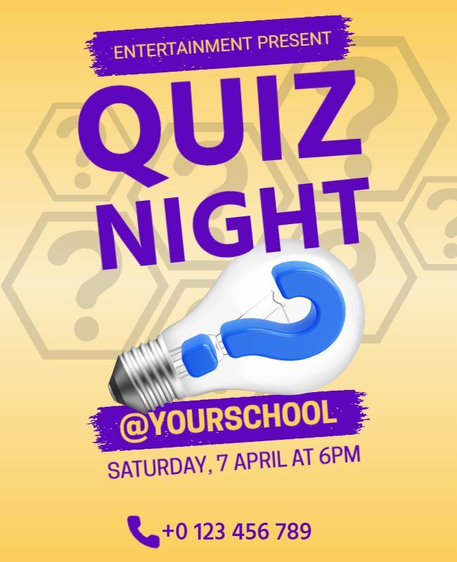 Bright Yellow Quiz Night Event Poster Template