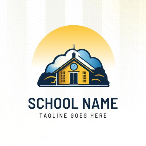 Bright Yellow Schoolhouse Surrounded by Clouds Logo Template