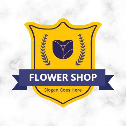 Bright Yellow Shield Design Featuring Flower Shop Logo Template