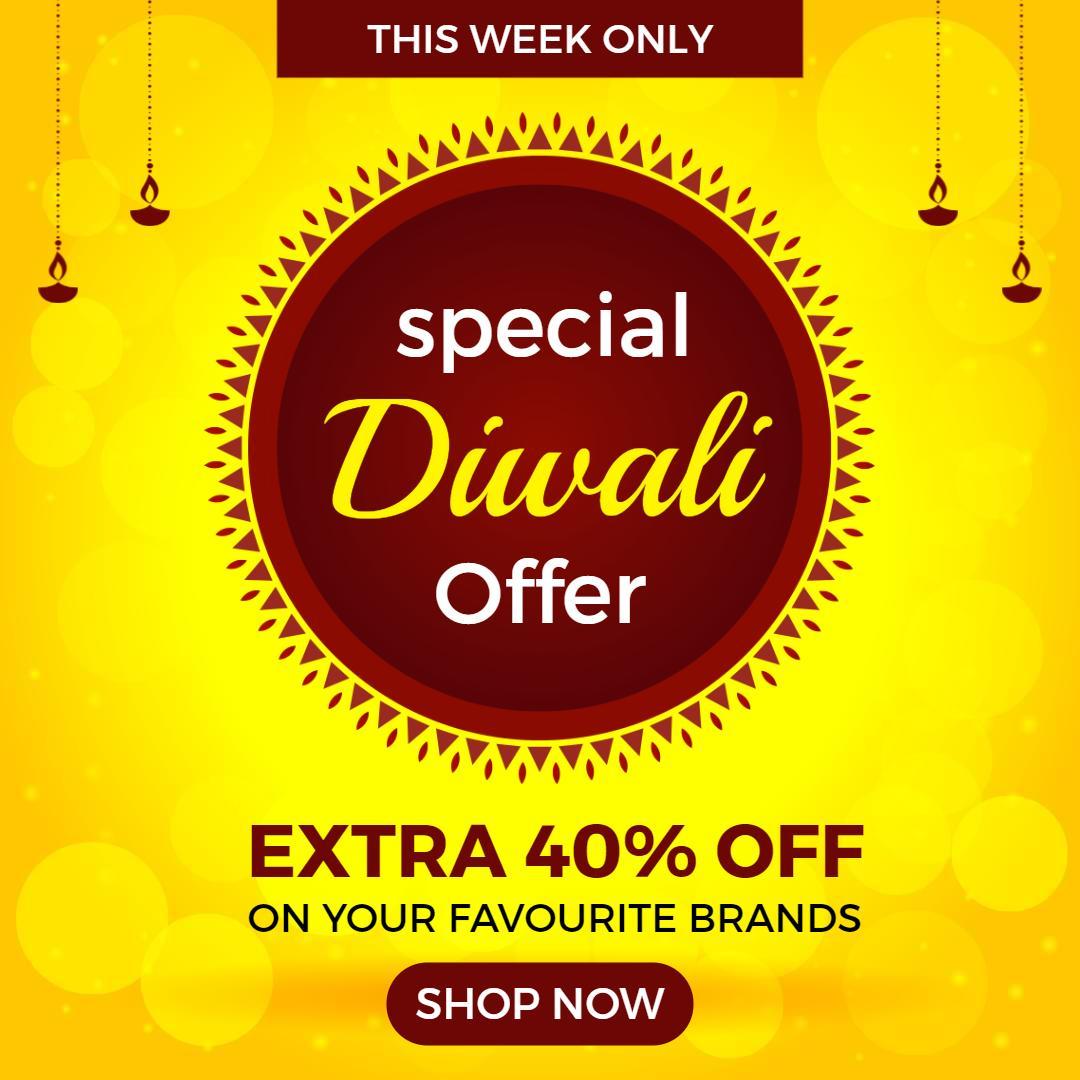 Bright Yellow Special Diwali Offer with Discount Deal Ad Template