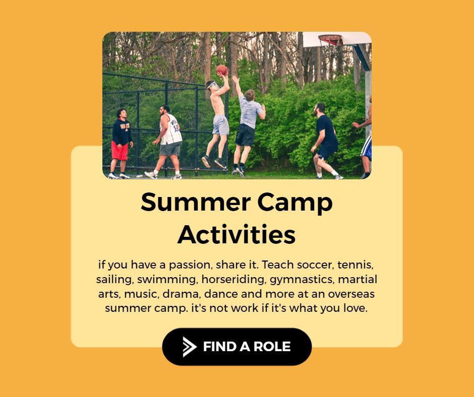 Bright Yellow Summer Camp Activities Recruitment Poster Template