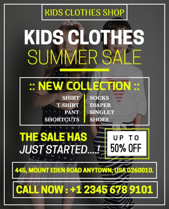 Bright Yellow Summer Sale for Kids Clothes Poster Template