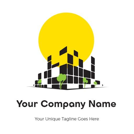 Bright Yellow Sun Over Urban Buildings in Company Logo Template