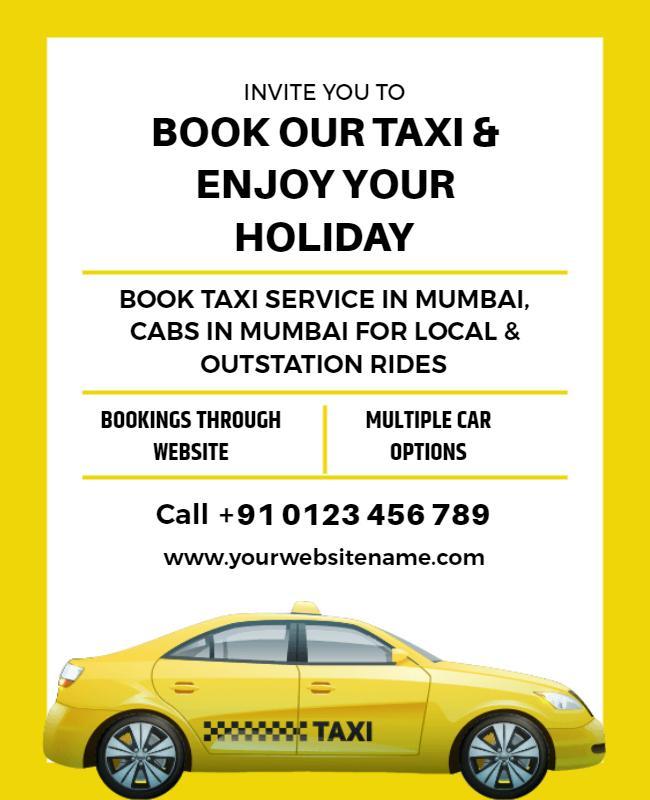 Bright Yellow Taxi Booking Service Holiday Poster Template
