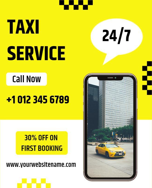 Bright Yellow Taxi Service Promotion Call Now Poster Template