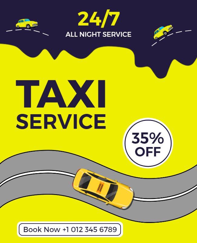 Bright Yellow Taxi Service with 35% Discount Poster Template