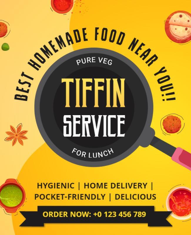 Bright Yellow Tiffin Service Homemade Food Flyer Template