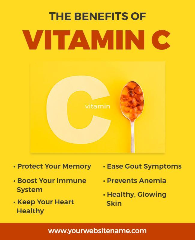 Bright Yellow Vitamin C Health Benefits Information Poster Template