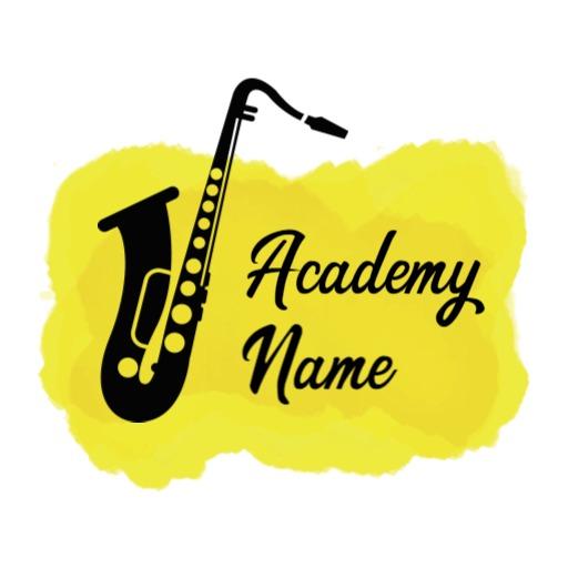 Bright Yellow Watercolor Design Featuring Saxophone Academy Logo Template
