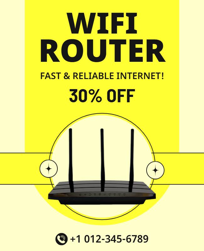Bright Yellow WiFi Router Discount Promotion Poster Template