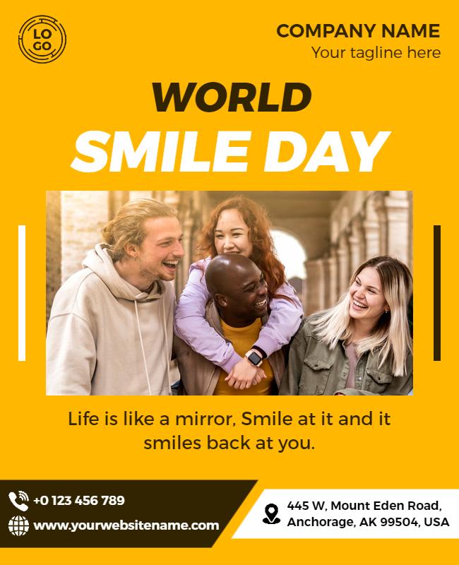 Bright Yellow World Smile Day Celebration Poster Template