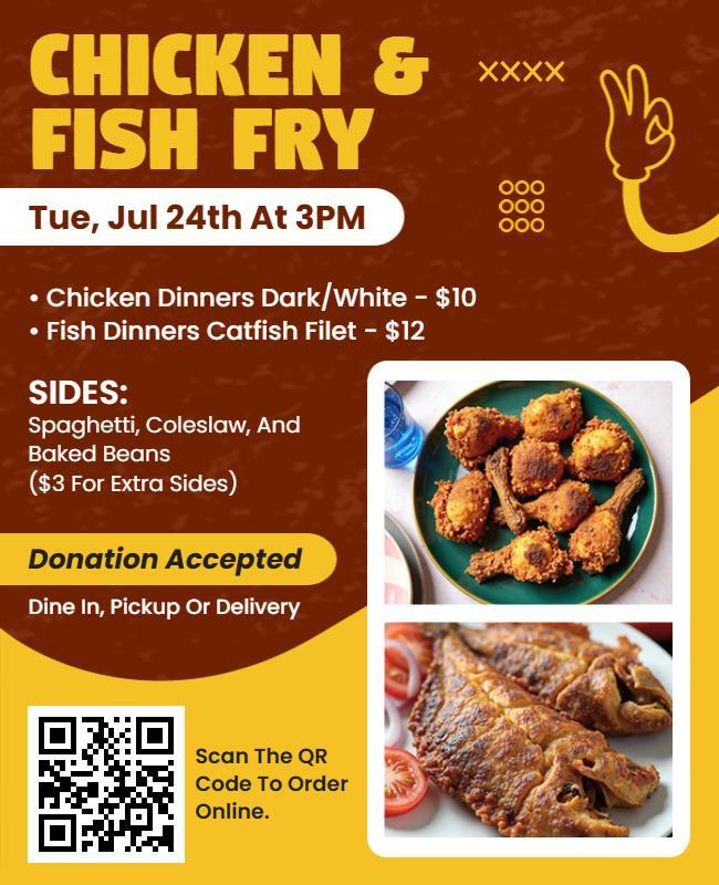 Brown Illustrated Chicken and Fish Fry Event Flyer Template