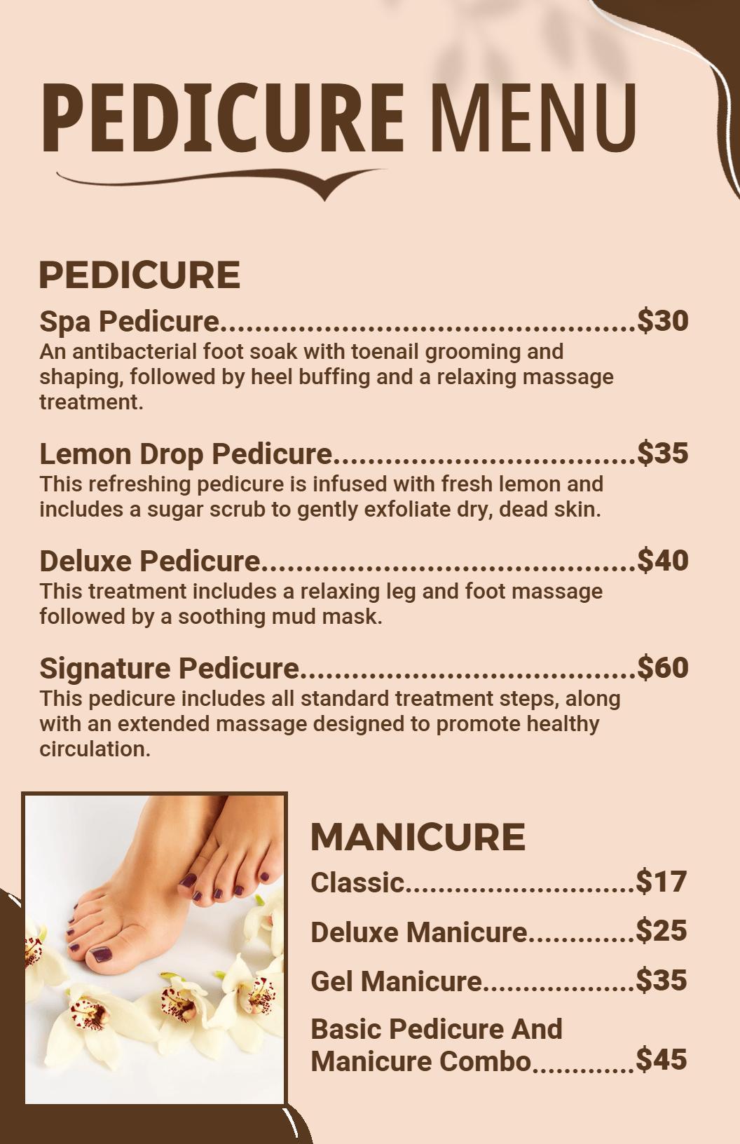 Brown Pedicure and Manicure Menu Template