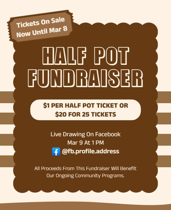 Brown Retro Half Pot Fundraiser Event Flyer Template