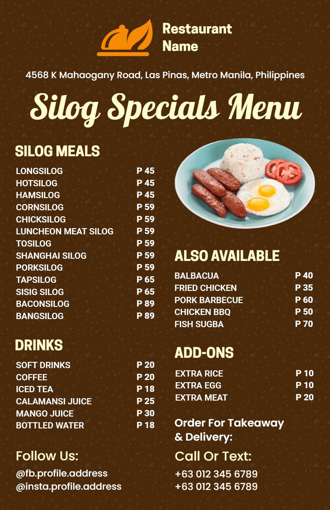 Brown Rustic Filipino Silog Meals Menu Template