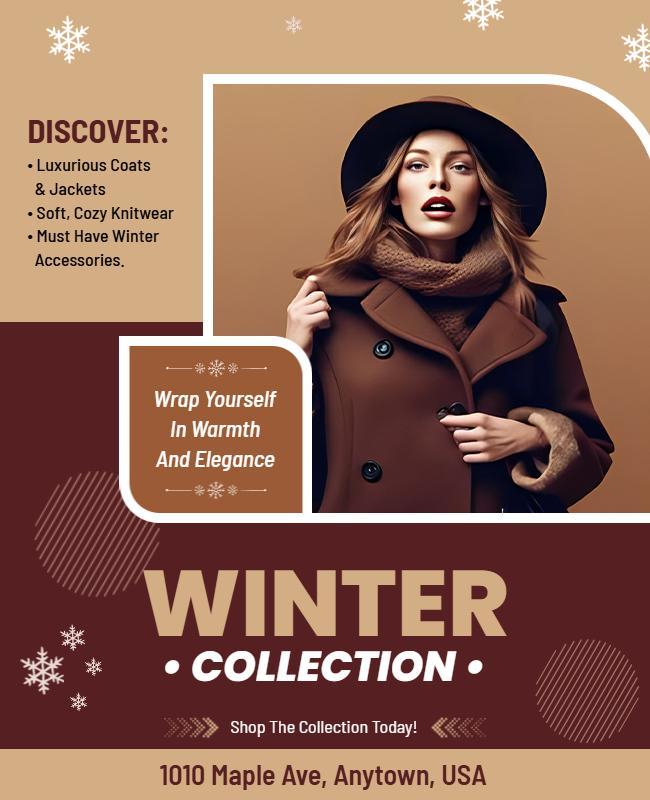 Brown Stylish Winter Outerwear Promotion Flyer Template