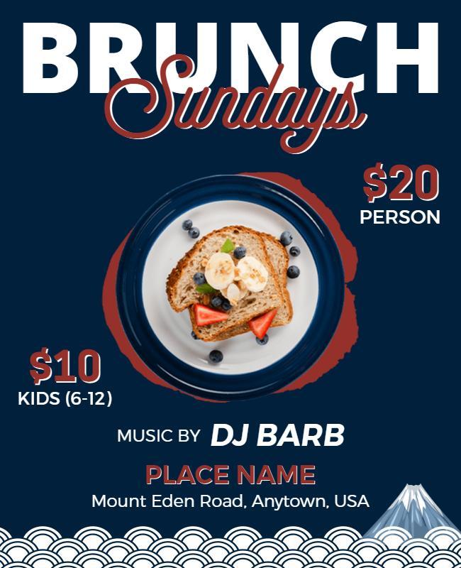 Brunch Sundays Event Flyer with Dj and Food Template