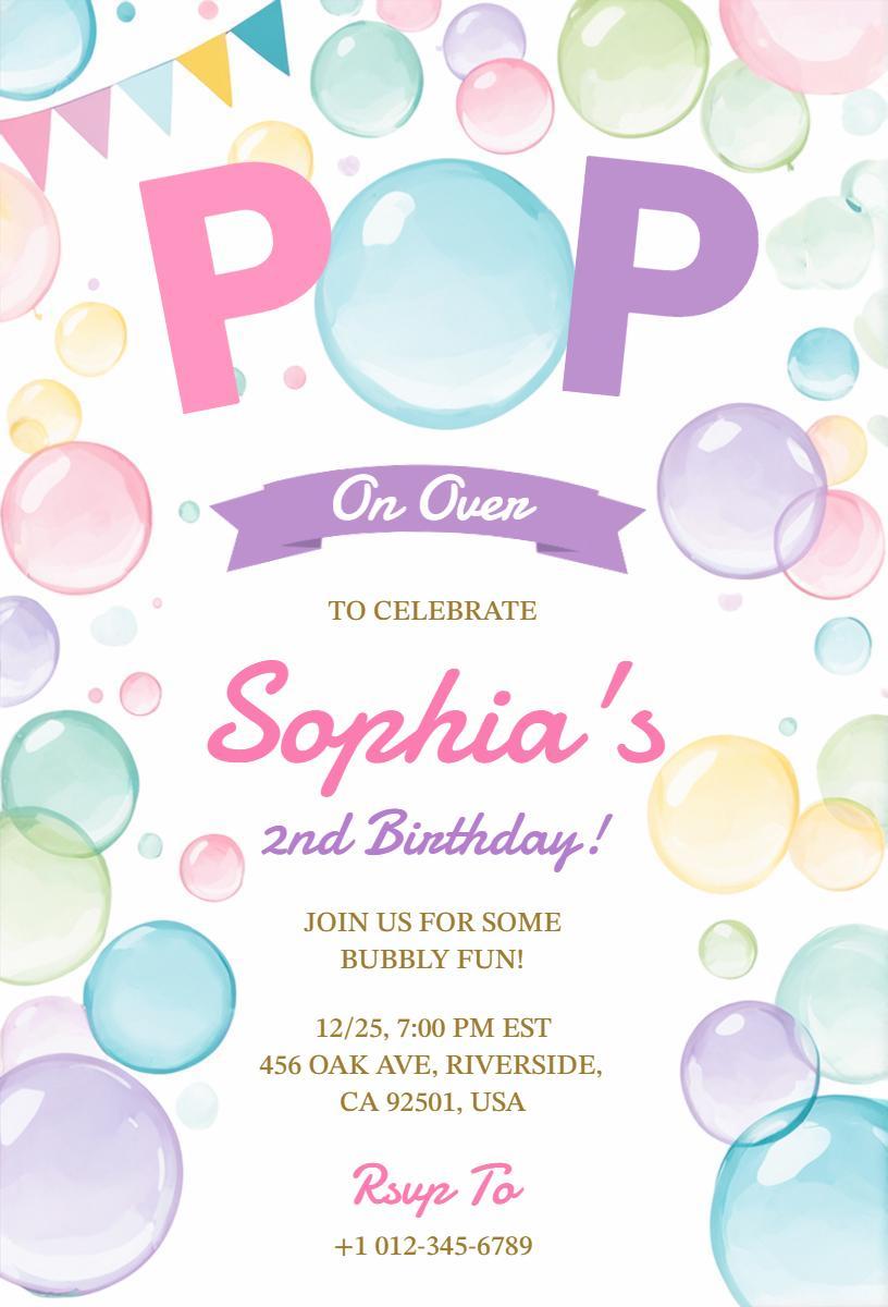 Bubbly Fun Colorful 2nd Birthday Celebration Invitation Template