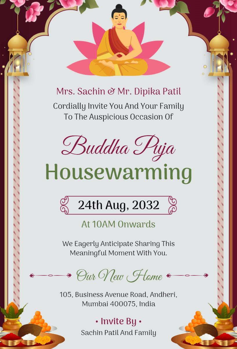 Buddha Puja Home Blessing Housewarming Invitation Template