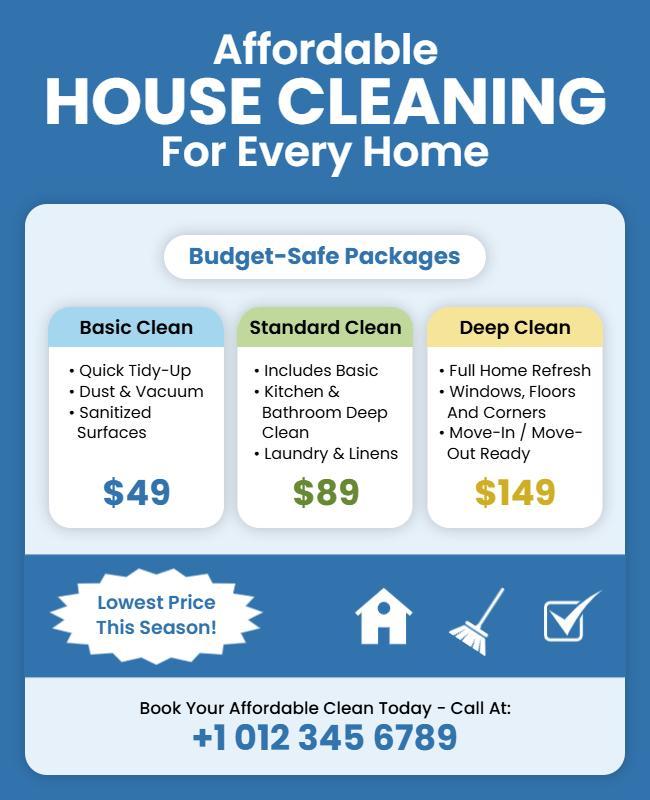 Budget-Friendly House Cleaning Service Promotion Flyer Template