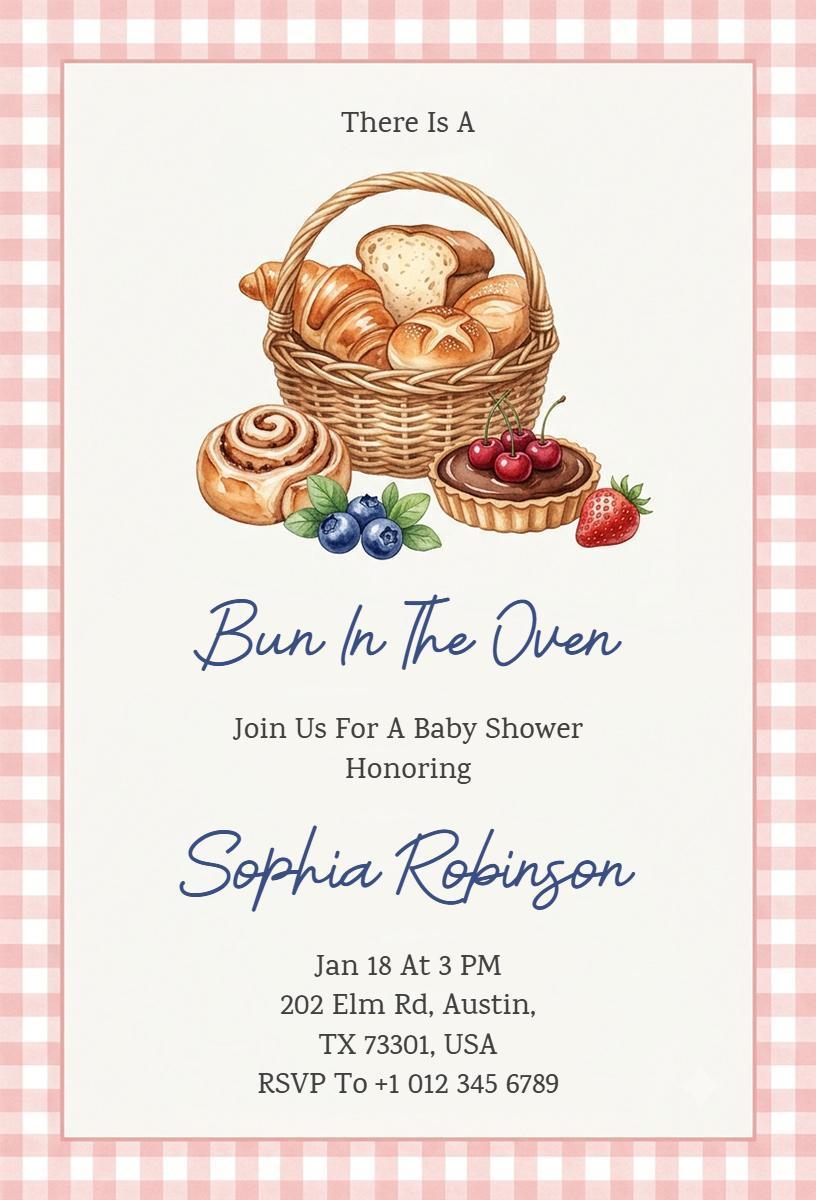 Bun in the Oven Whimsical Baby Shower Invitation Template